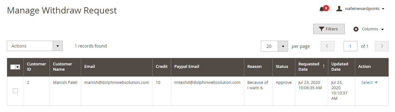 Withdrawal request management