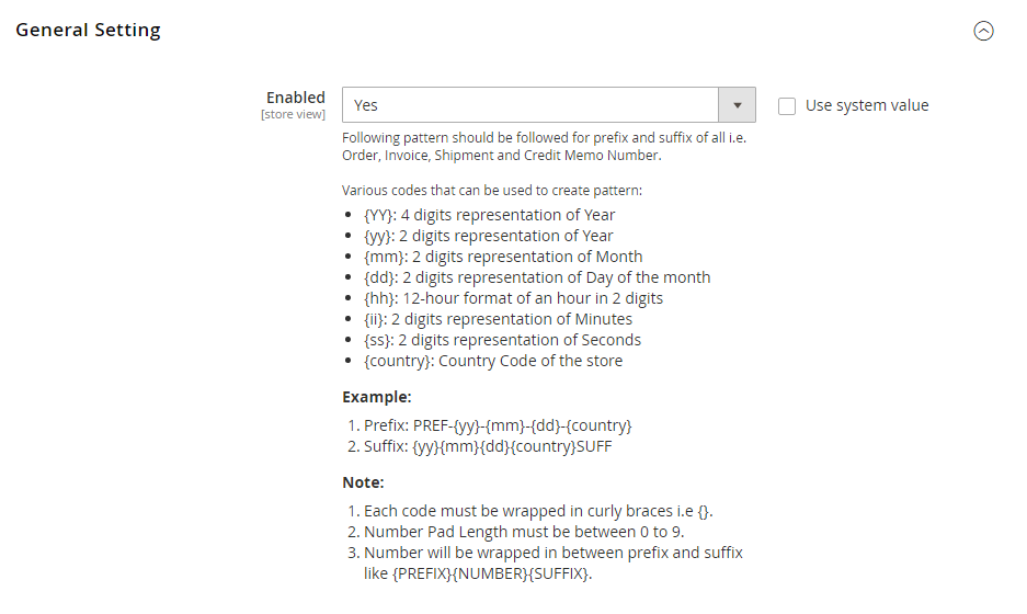 Setup a unique format for order number