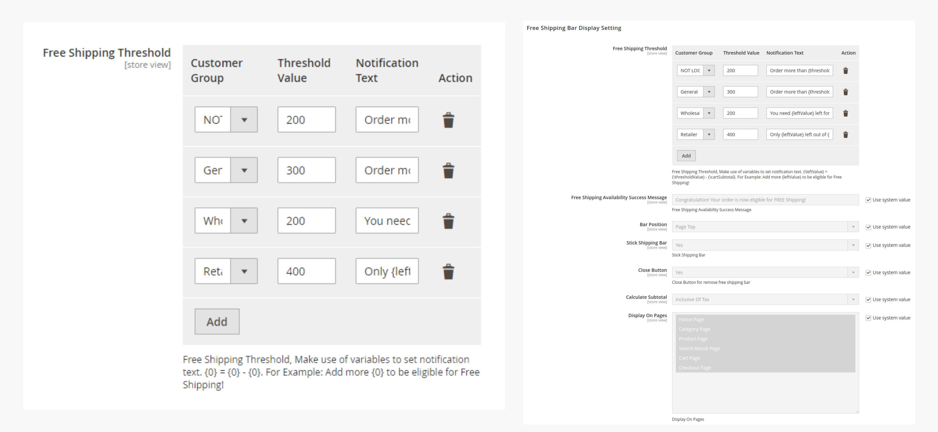 Free Shipping bar Display Settings