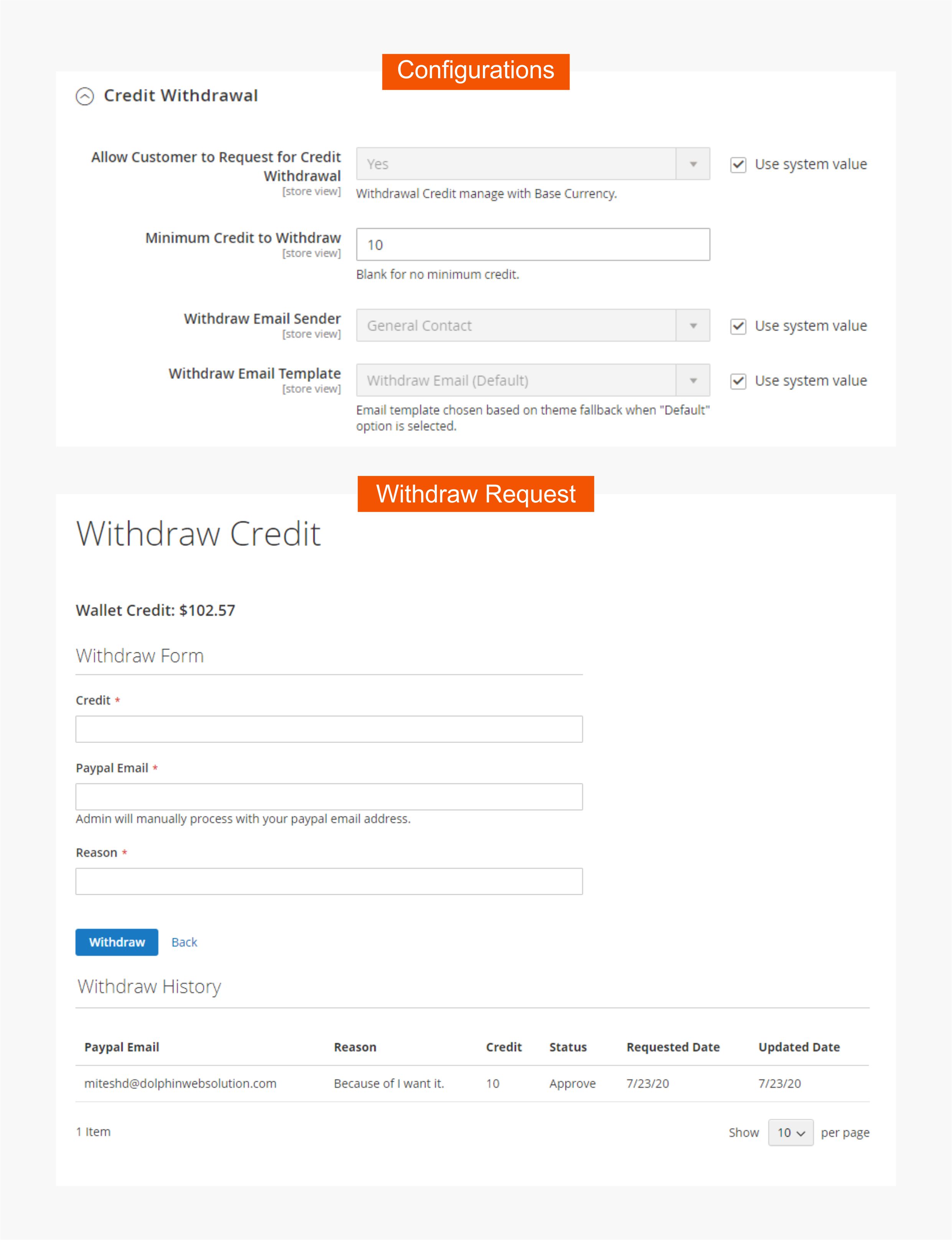 Enable customer to request for credit withdrawal