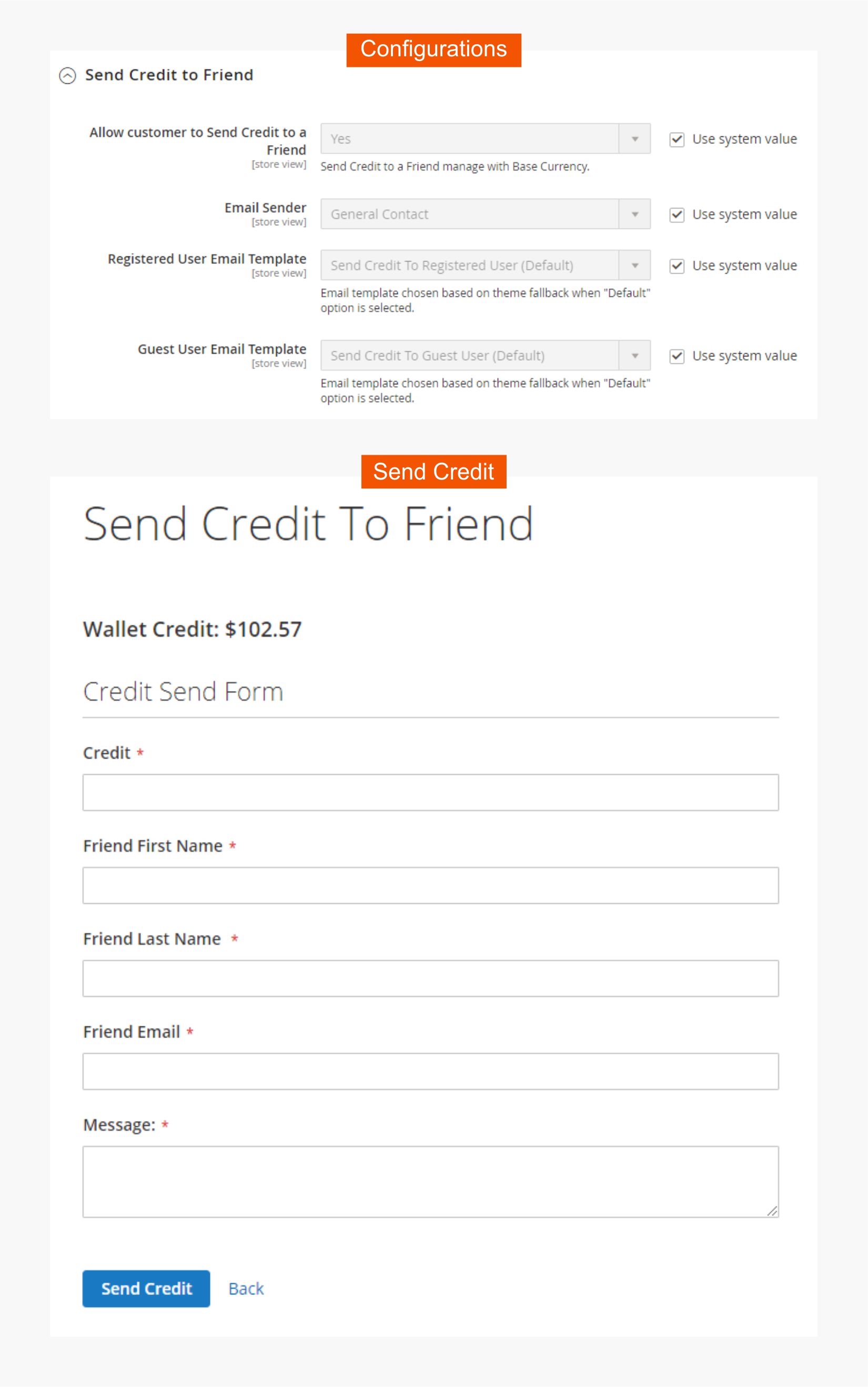 Enable customer to send credit to family and friends