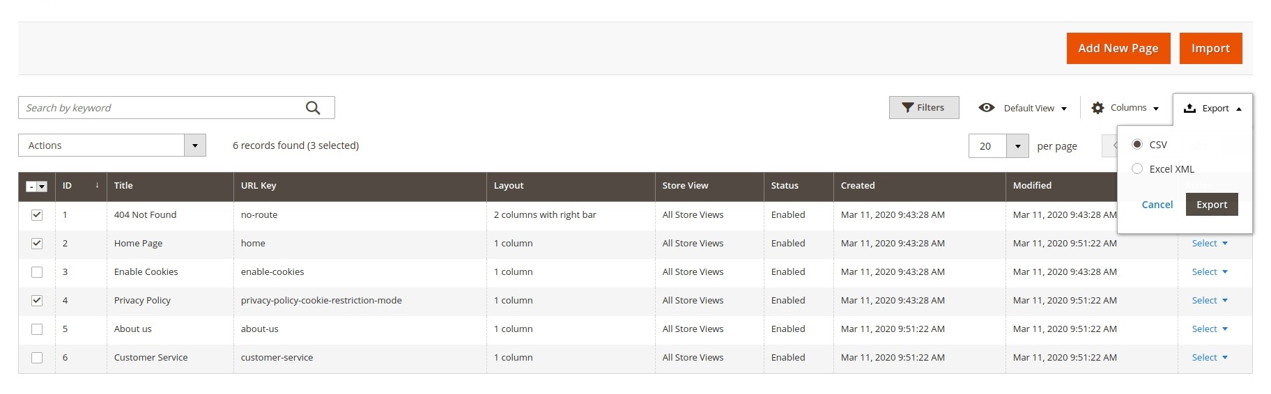 Export CMS Pages/Blocks