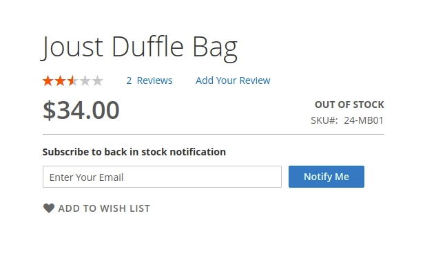 Product Out of Stock Notification Email Subscription