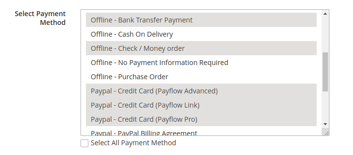 Single or Multiple Payment Methods for Restrictions