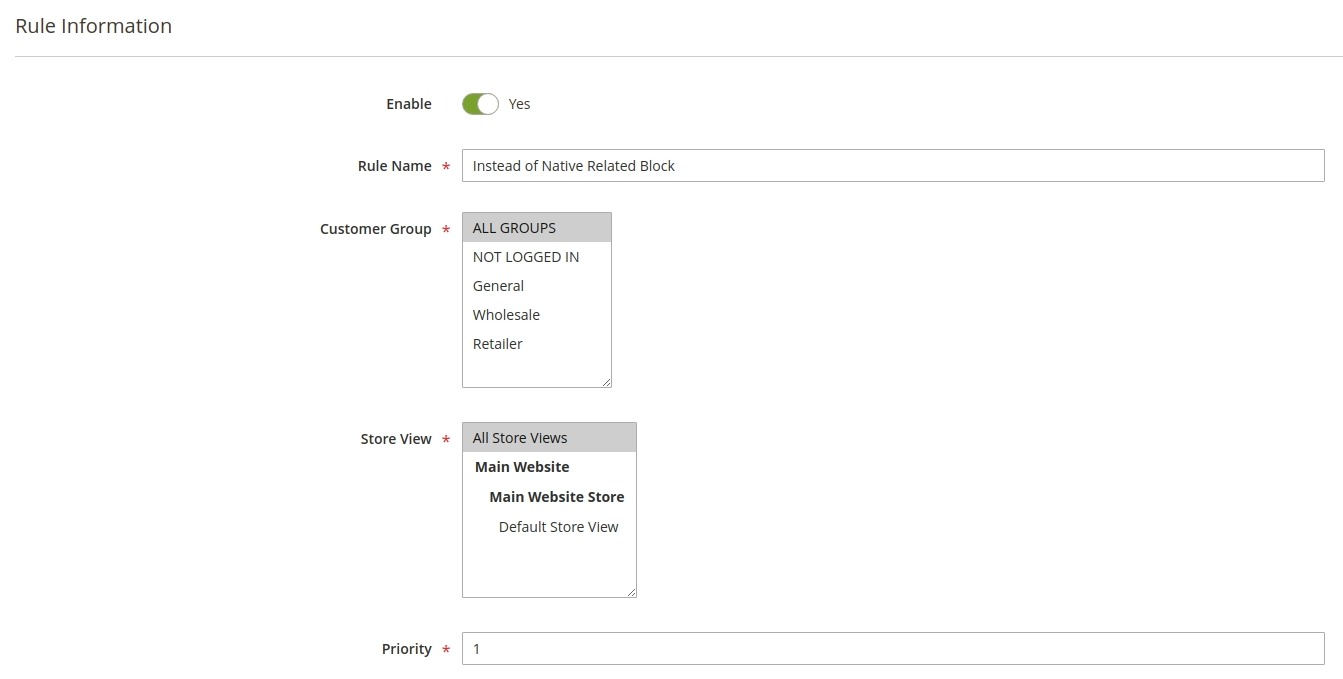 Rules apply with customer group and store view