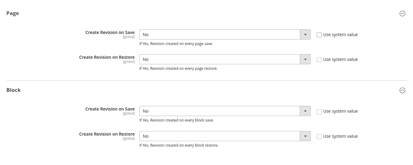 CMS Revision Pages and Blocks Configuration