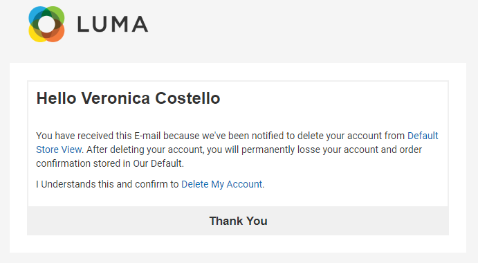Delete Account Confirmation Email