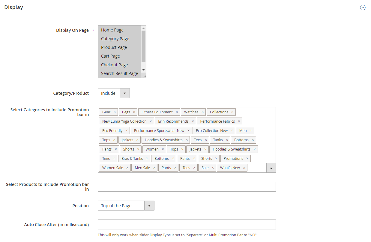 Manage Display Settings for Promotion Bars