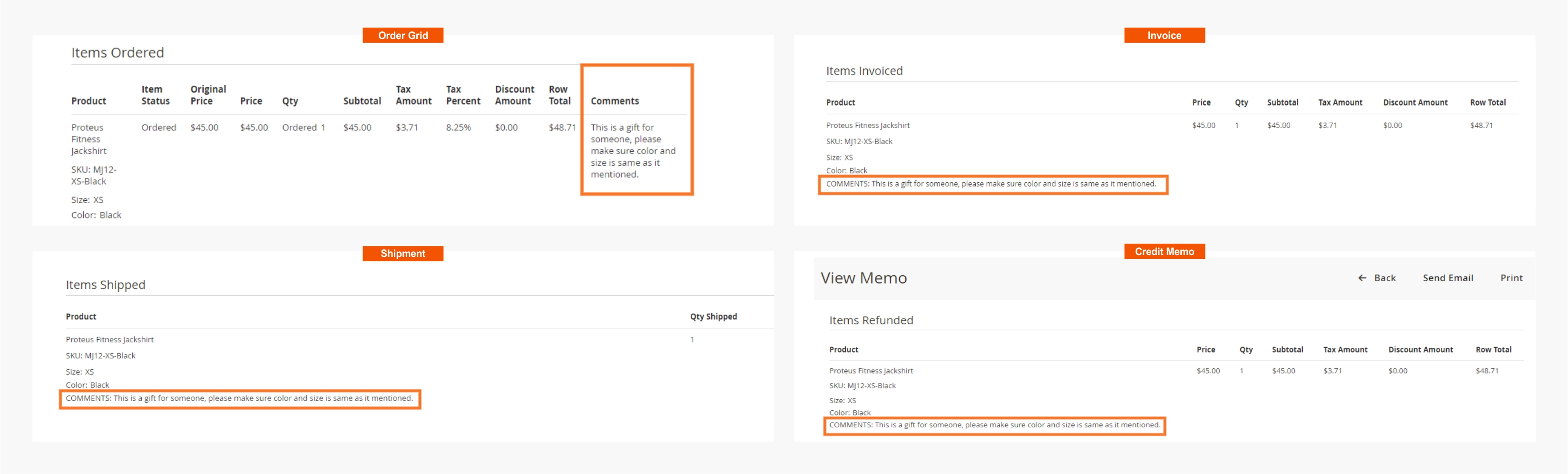Order-wise separate comments for Admins