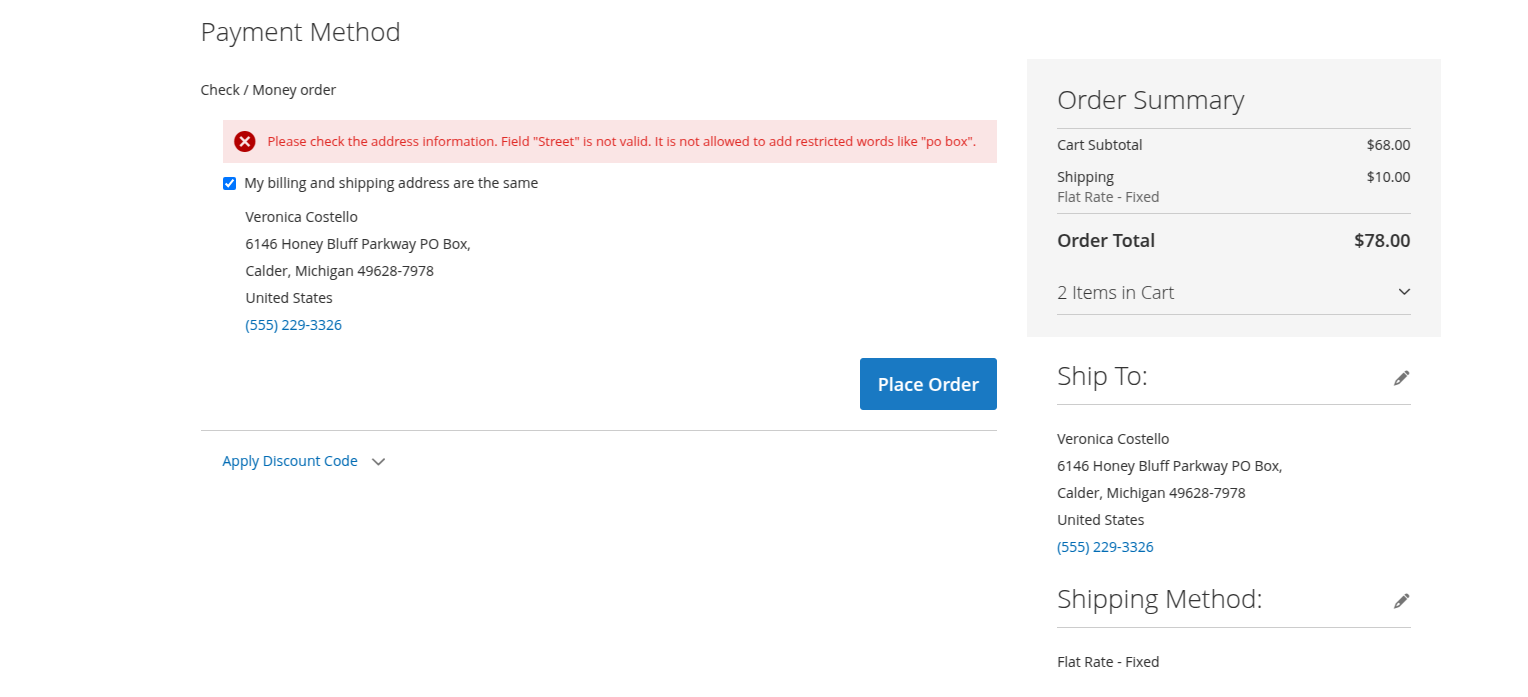 Address Validation Prior to Placing an Order