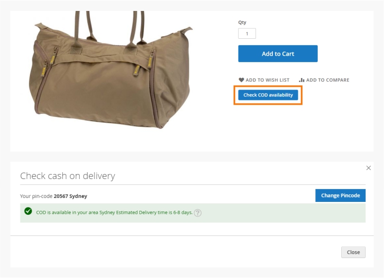 Delivery Availability Check on Frontend through Popup