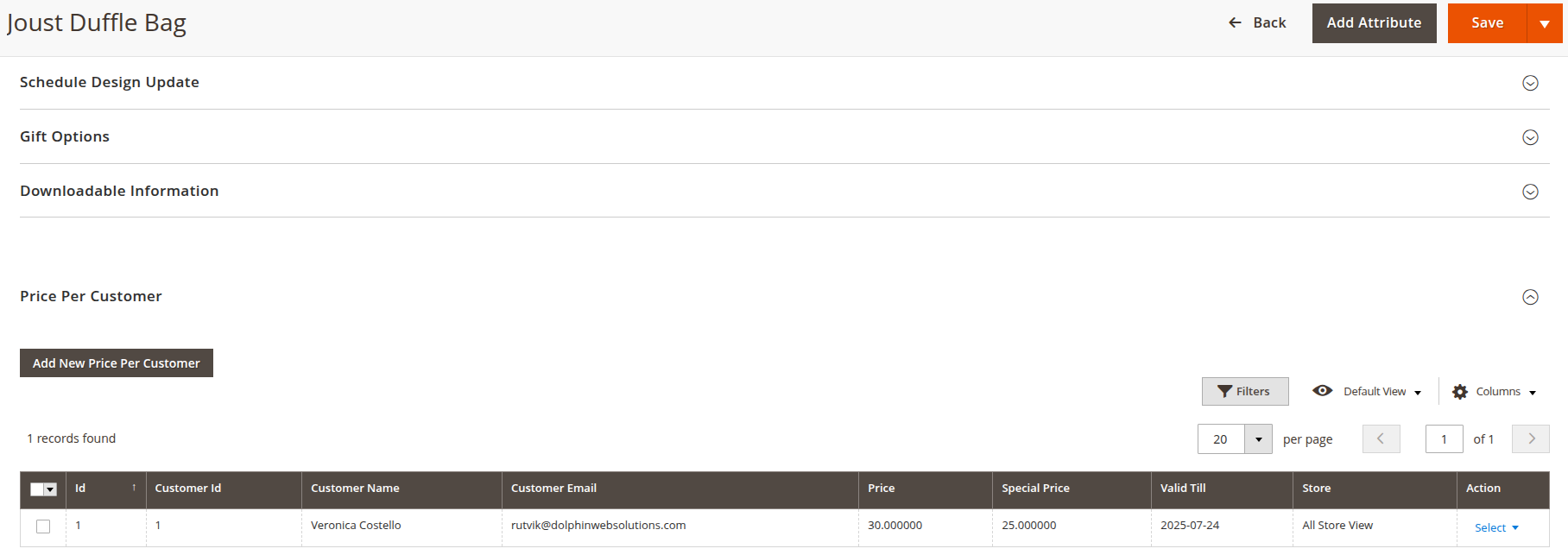 Add Price from Product form in admin