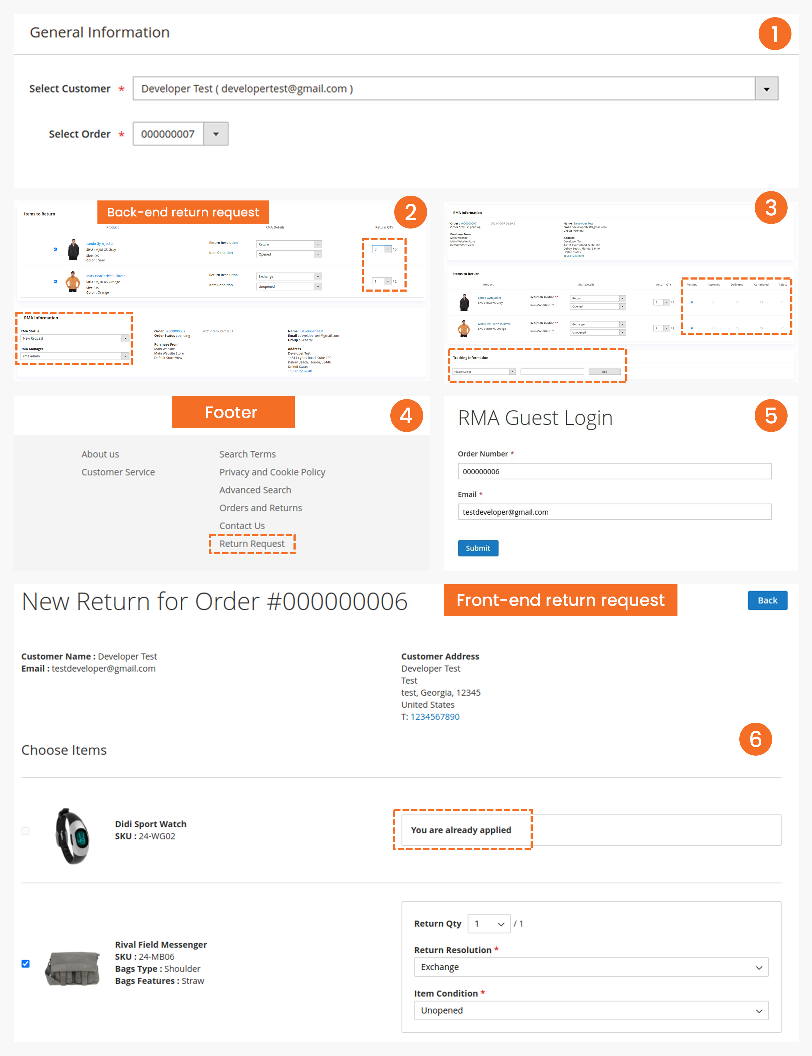 Create Return Request with Admin and Guest