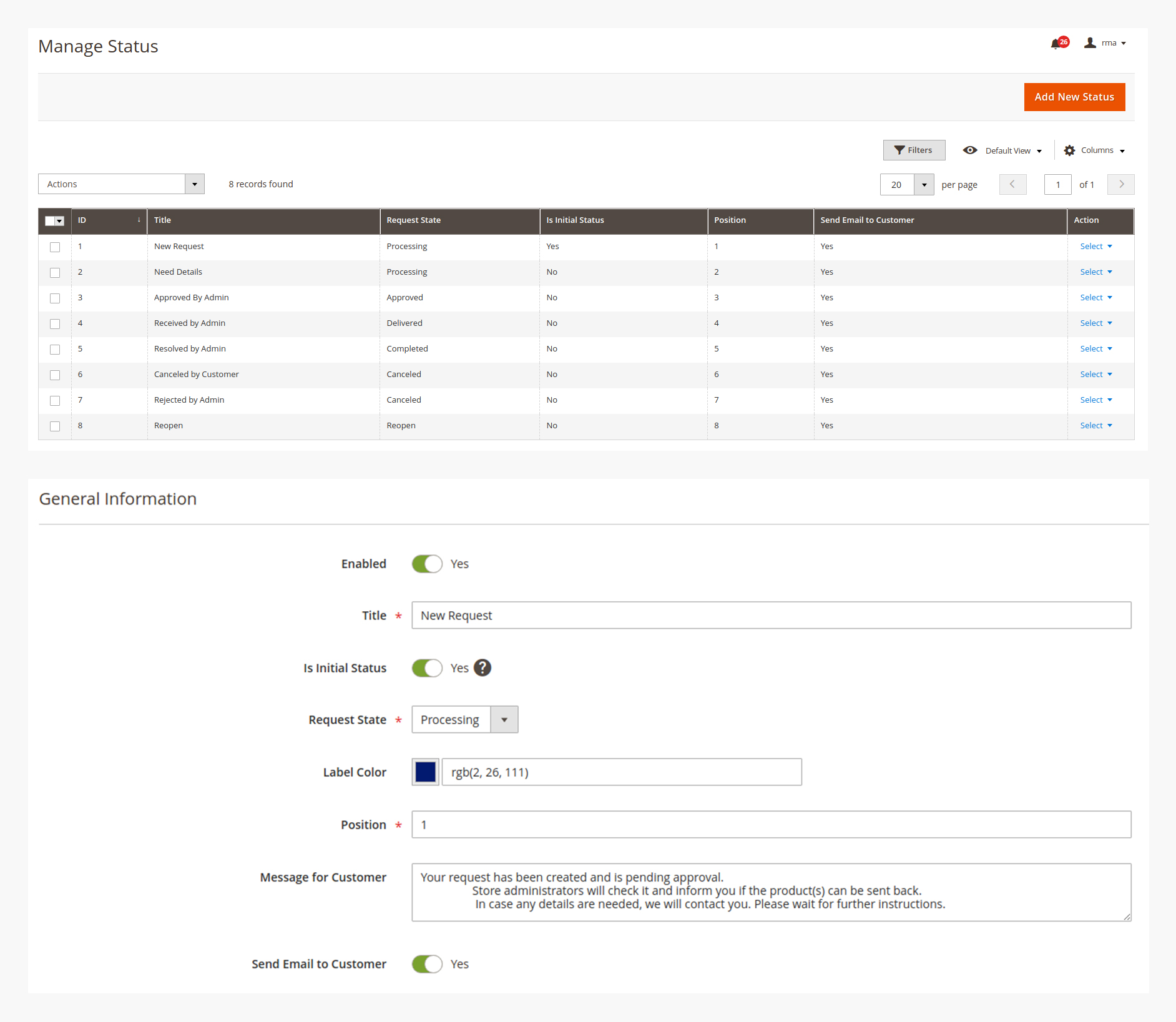 Manage Status