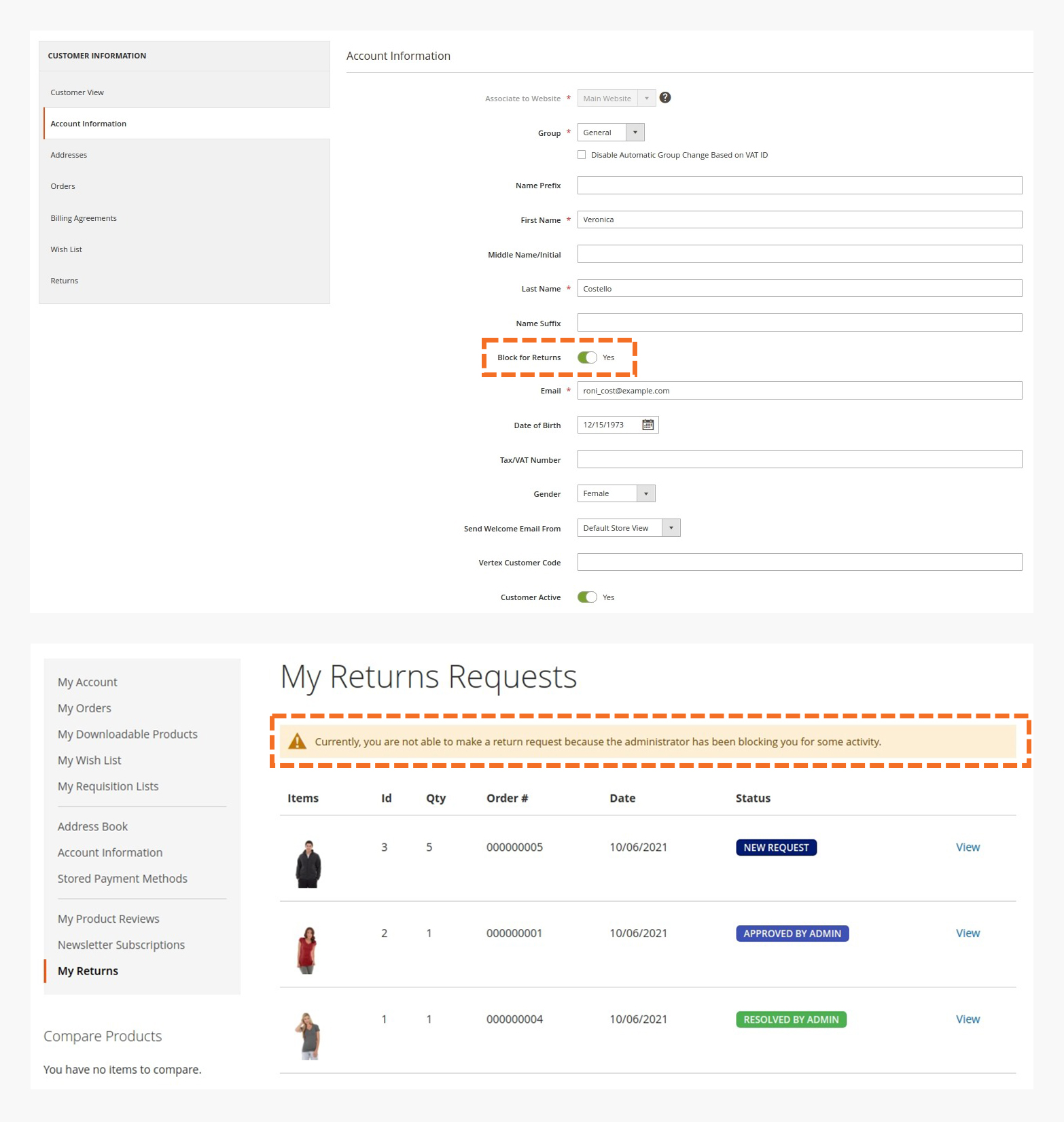 Block for Returns