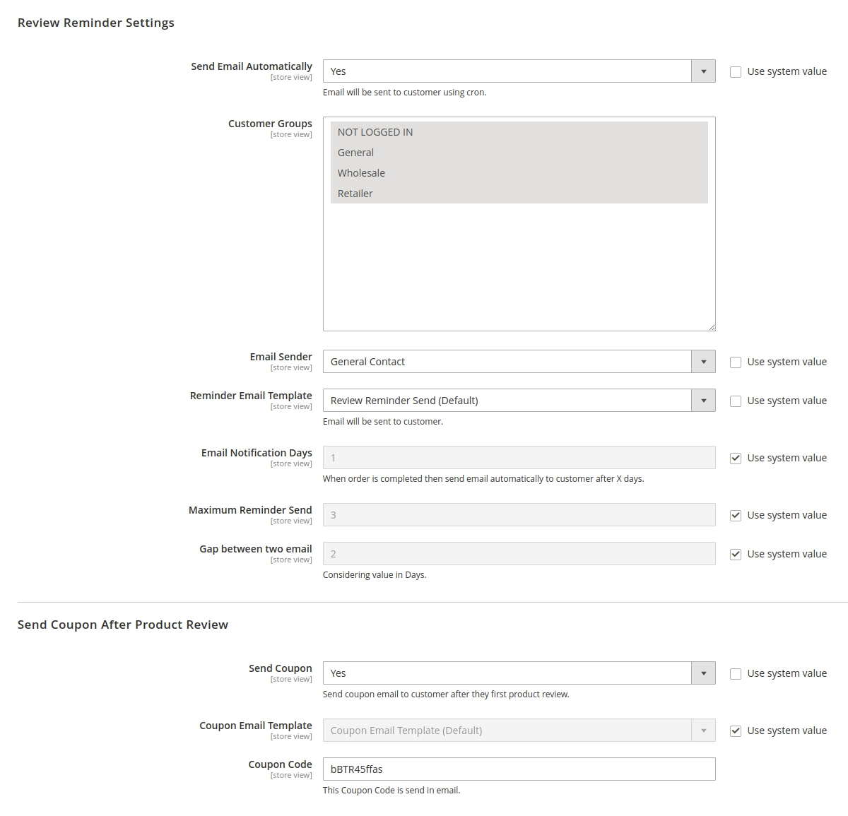 Admin configuration