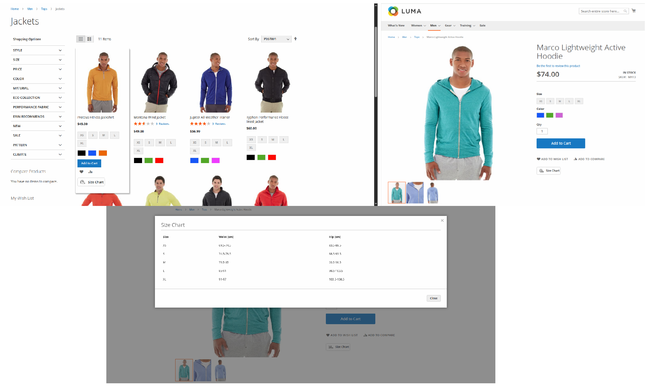 Display Size chart on Frontend