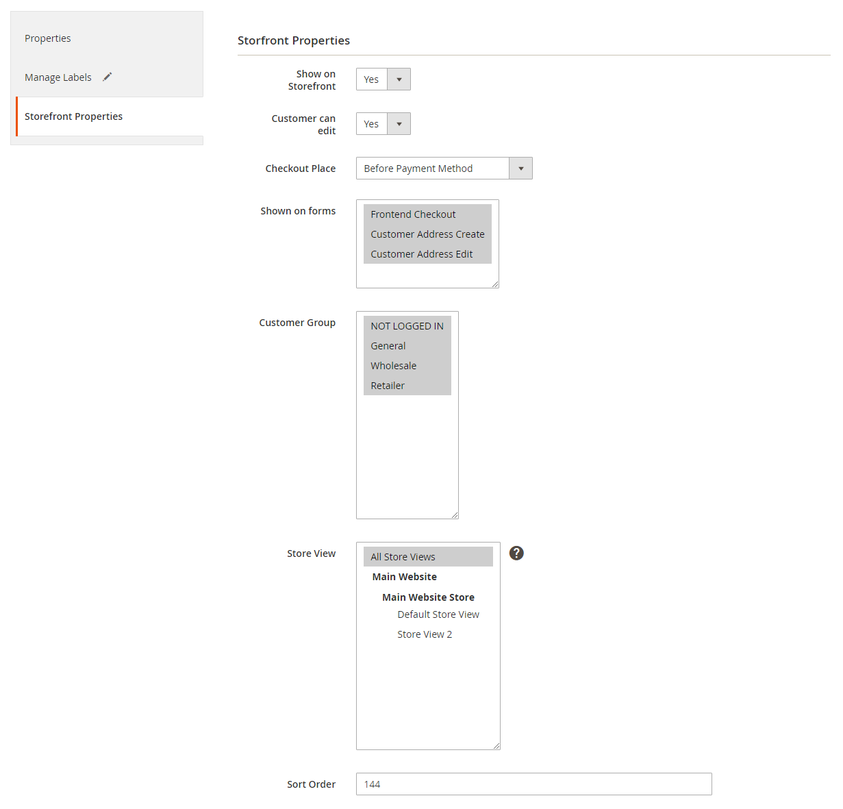 Set Storefront Properties of Attributes