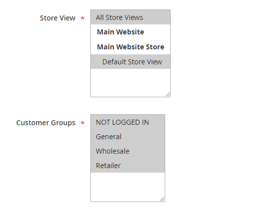 Configure rules for Store View and Customer Groups
