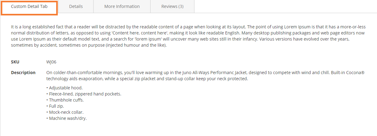 Display Tab in the Frontend