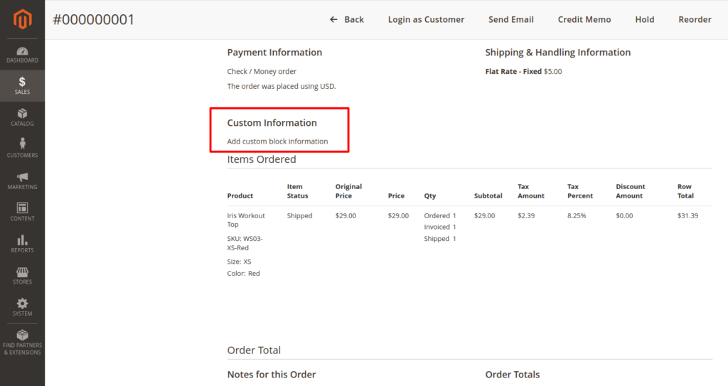 order custom information