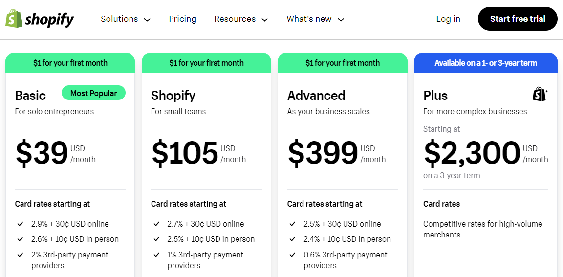 Pricing plans